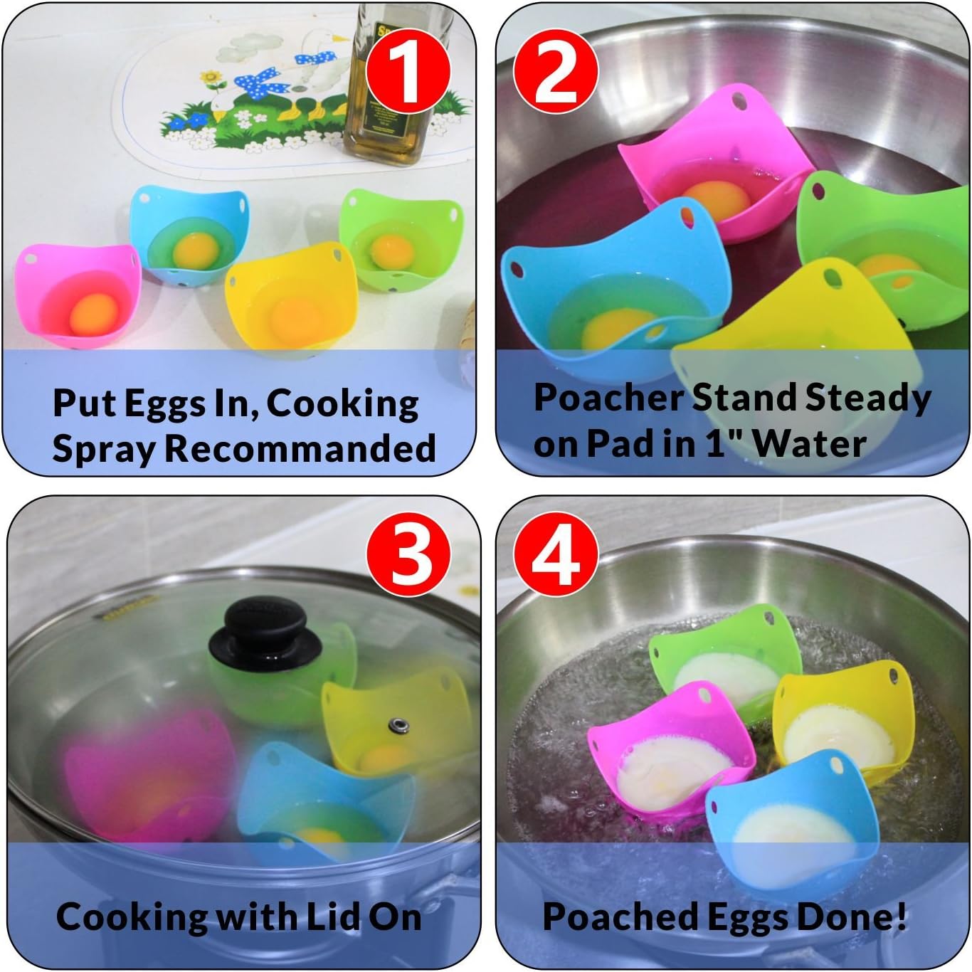 Egg Poacher, Silicone Egg Poaching Cups, Egg Cooking Utensils -Pack of 4 Egg Poacher, Silicone Egg Poaching Cups, Egg Cooking Utensils -Pack of 4
